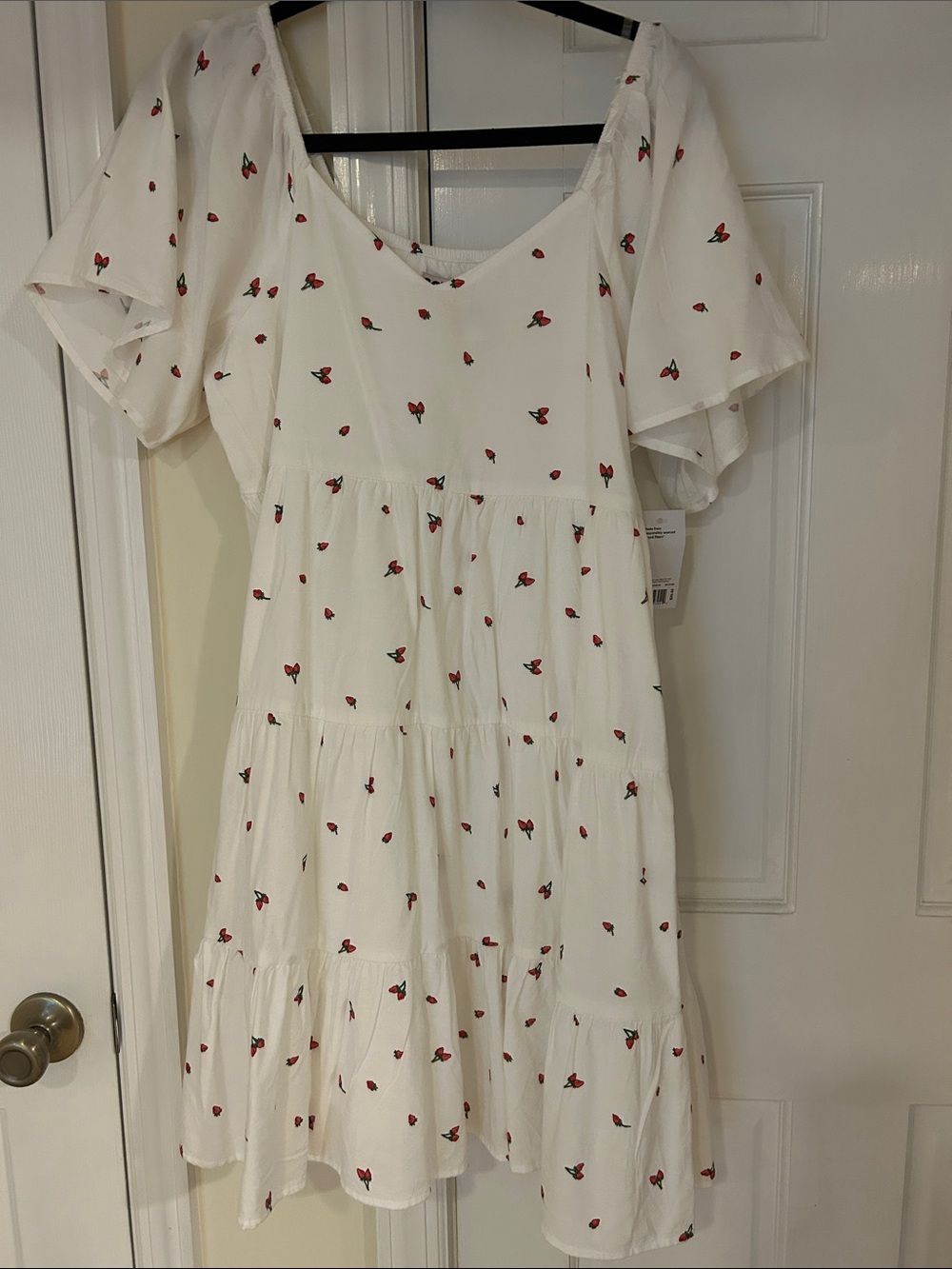 White Dress with Red strawberry Print